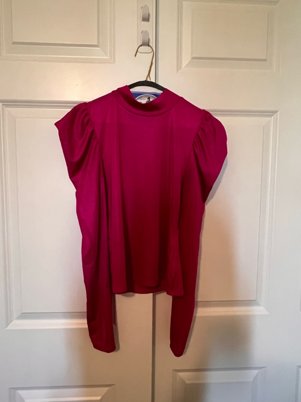 Bar III Fuchsia Puff Sleeve Mock Neck Top